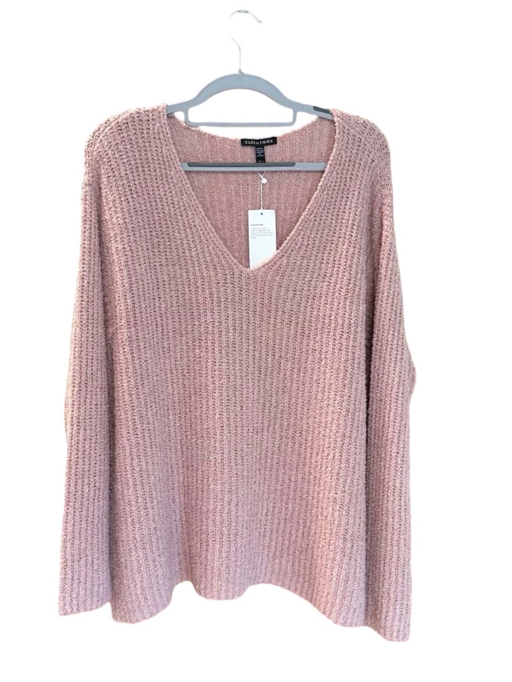NWT Eileen Fisher Cotton Fluff Cashmere VNeck Soft Sweater Blush Pink
